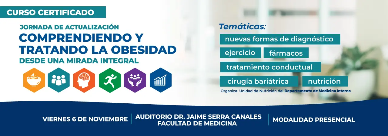 Flyer de la Jornada de Actualización sobre Obesidad organizada por la Facultad de Medicina UFRO